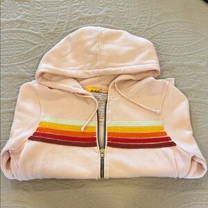 Aviator Nation womens Hoodie with Rainbow Stripes - Light Pink